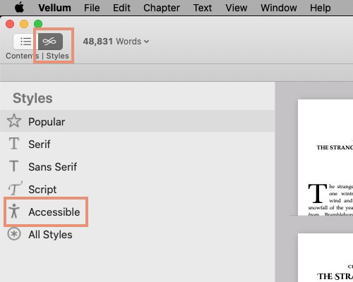 List of styles in vellum for mac