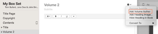 add volume author field to box set volume title page in vellum for mac