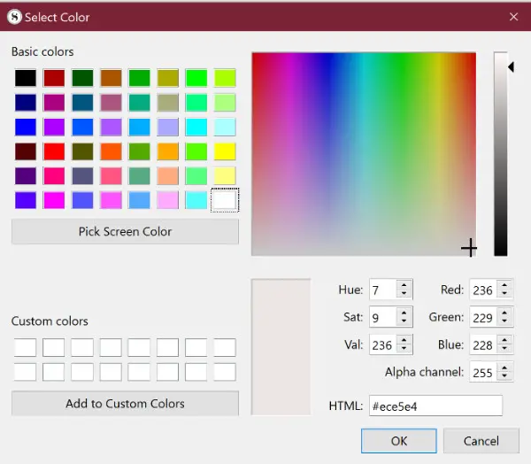 color selection panel in scrivener v3 for windows