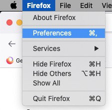 FireFox menu in MacOS