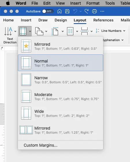 margin settings - ribbon in microsoft word