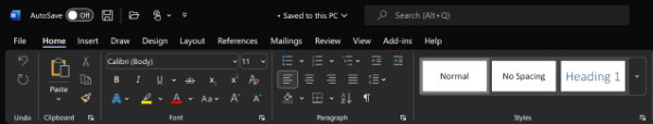 ms word ribbon sized for touchscreens