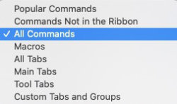 ribbon item choices in ms word ribbon setting panel