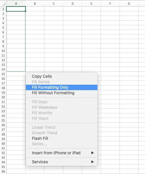 copy formatting in Microsoft Excel for Mac using autofill