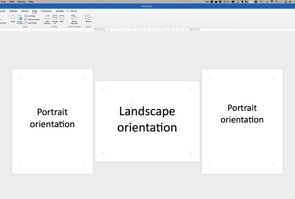 MS Word document with mixed page orientations.