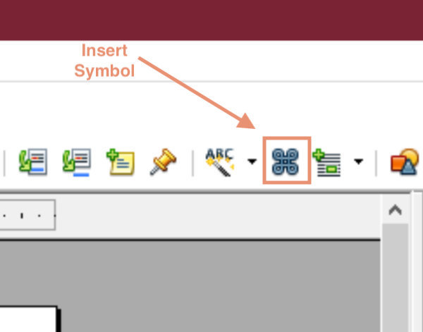 Insert symbol toolbar button in OpenOffice Writer.