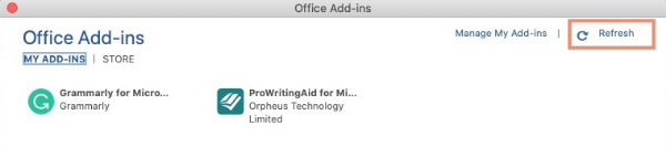 Refresh link to fix add-ins not showing in Microsoft Word for Macs.