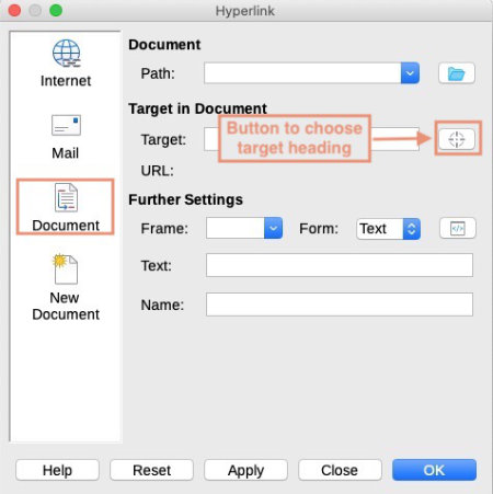 Add hyperlink to heading in same document - LibreOffice Writer