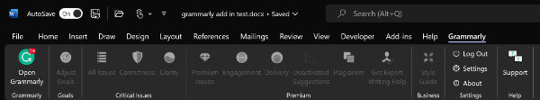 Grammarly add-in for Word on Windows