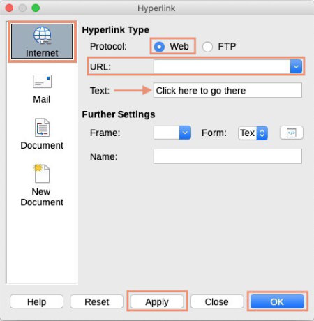 hyperlink in LibreOffice Writer to outside website