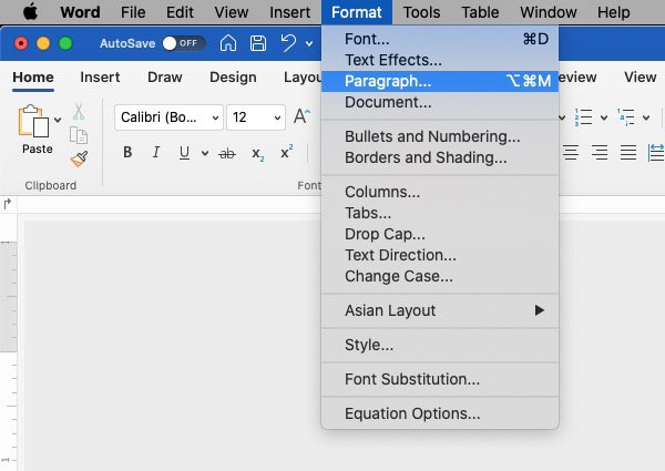 Word for Mac Format menu.