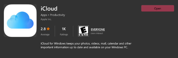iCloud for Windows in Microsoft Store