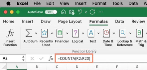 counting cells with text in Excel using the COUNTA function.
