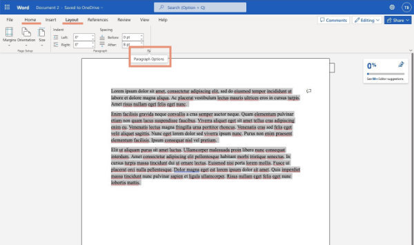 to create hanging indents in microsoft word online use paragraph option - Classic ribbon.