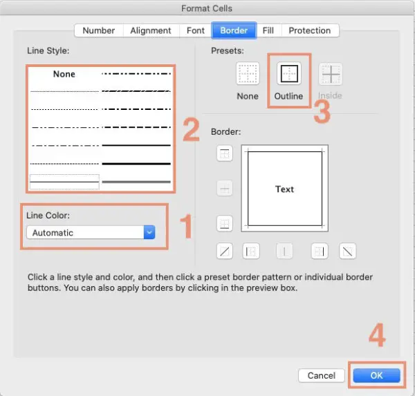 Set custom border color and size Excel