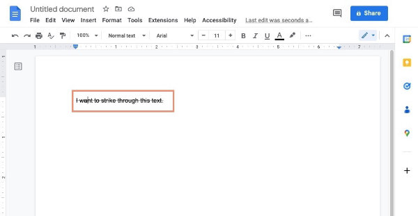 text with strike through in google docs