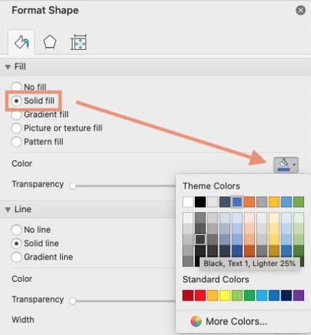 Microsoft Word select color for shape fill