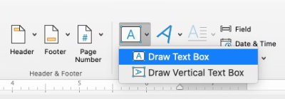 ms word insert text box button