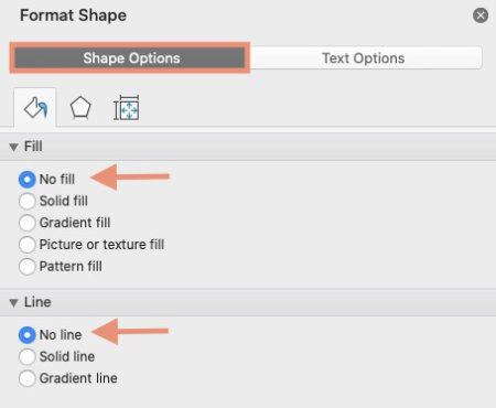 No fill, no line ms word shape settings.