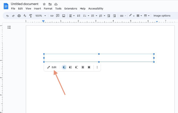 Google Docs text box selected in document window.
