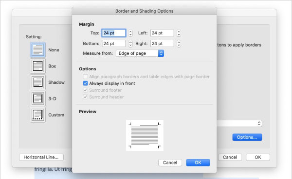 Set the border margins in MS Word.
