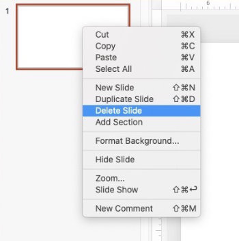 delete a slide in PowerPoint using the right-click menu