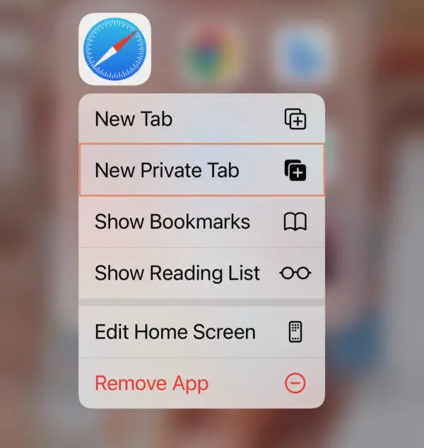 long press safari home page icon to open new private tab.