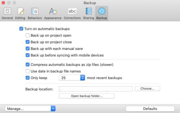 scrivener for mac backup options panel - share scrivener files