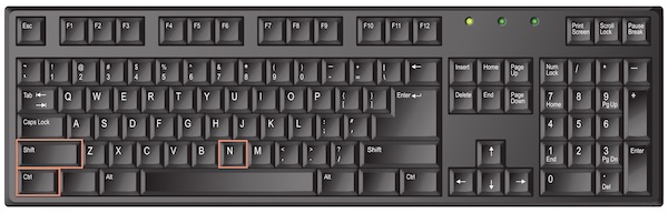 Windows computer keyboard with Shift + Control + N selected
