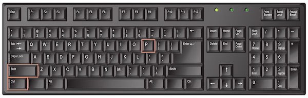 computer keyboard with shift control P selected