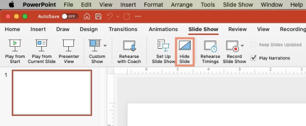 Hide a slide in PowerPoint from the Slide Show tab