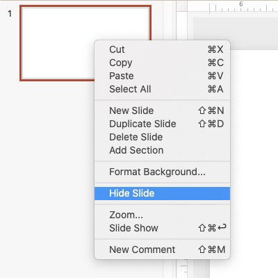 Hide a slide in PowerPoint using the right-click menu after selecting the slide.