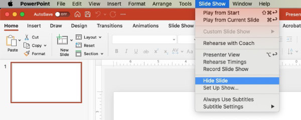 hide powerpoint slide from Slide show menu on Mac computers.