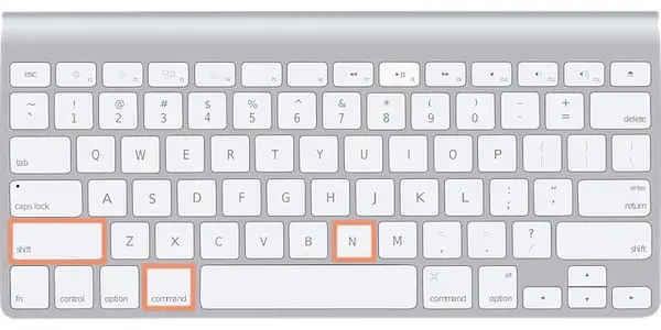 Mac computer keyboardd with Shift + Command + N selected