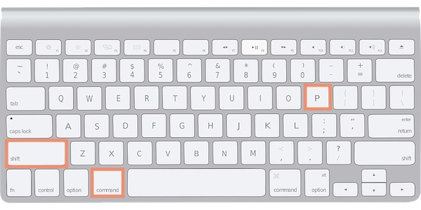 Mac keyboard with shift + Command + P selected