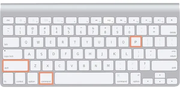 Mac keyboard with shift + Command + P selected