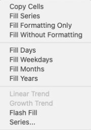 Excel Fill command context menu