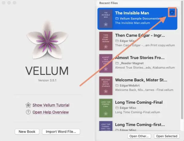 Mark file as favorite in Vellum for Mac