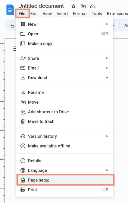 Google Docs File menu