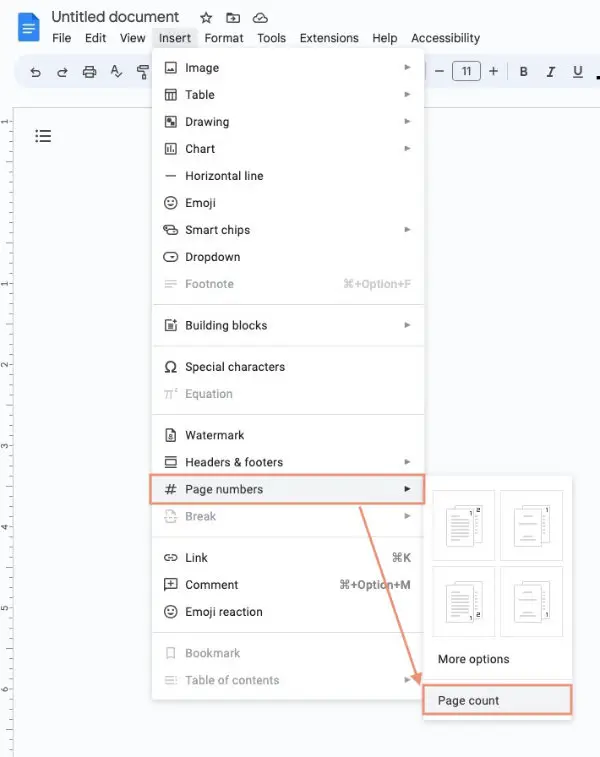 Insert page count in Google Docs.