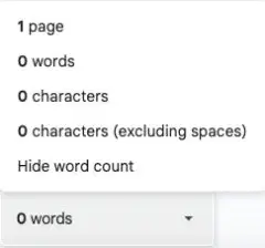 Word and page count options in Google Docs.