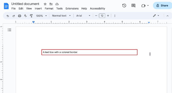 Text box in Google Docs document with colored border.