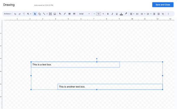 Google Docs text boxes grouped together.