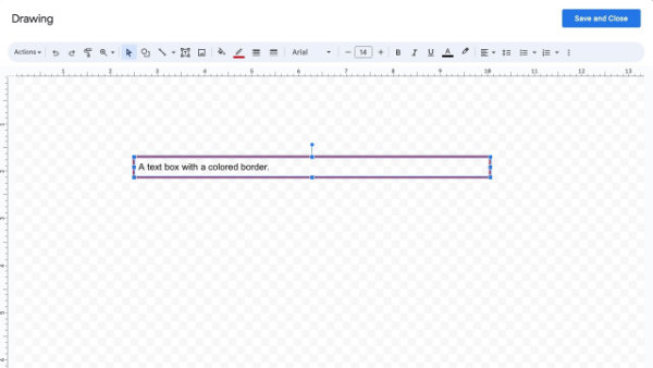 insert a text box in Google Docs and change the border color