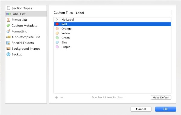 edit labels panel in Scrivener.