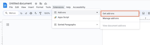 Google Docs menu to get add-ons
